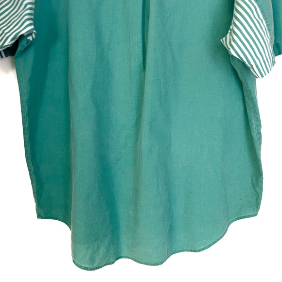 Vintage Van Heusen Teal Green Men’s Button Up T Shirt White Stripes XL Cotton - Picture 8 of 13